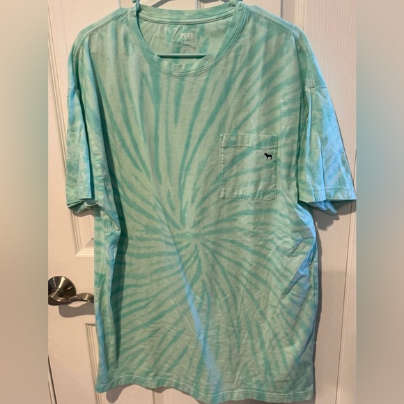 PINK Victoria's Secret Tops - Victoria’s Secret PINK Aqua Tie-Dye Gender Free Shirt Line SZ M/L Oversized